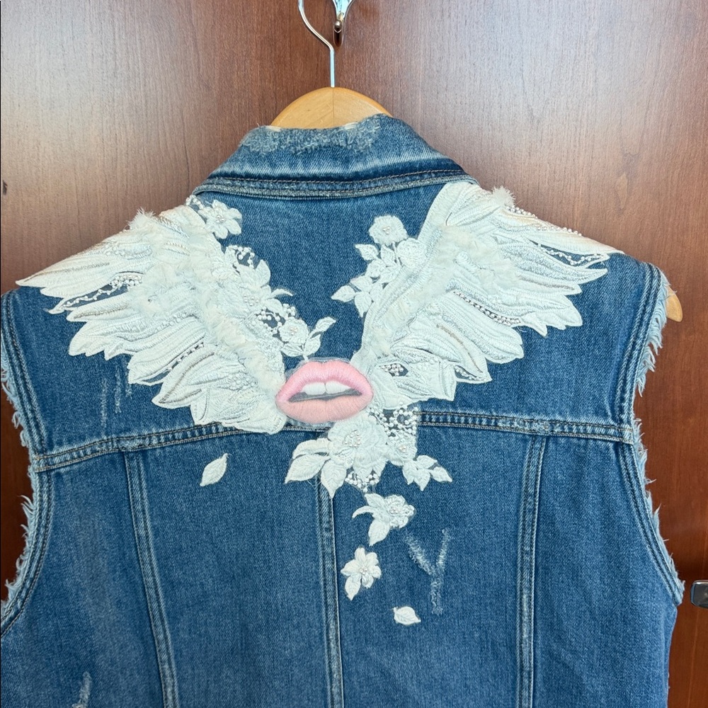 Miss Sixty Denim Vest with White Lace Detail - Picture 3 of 3